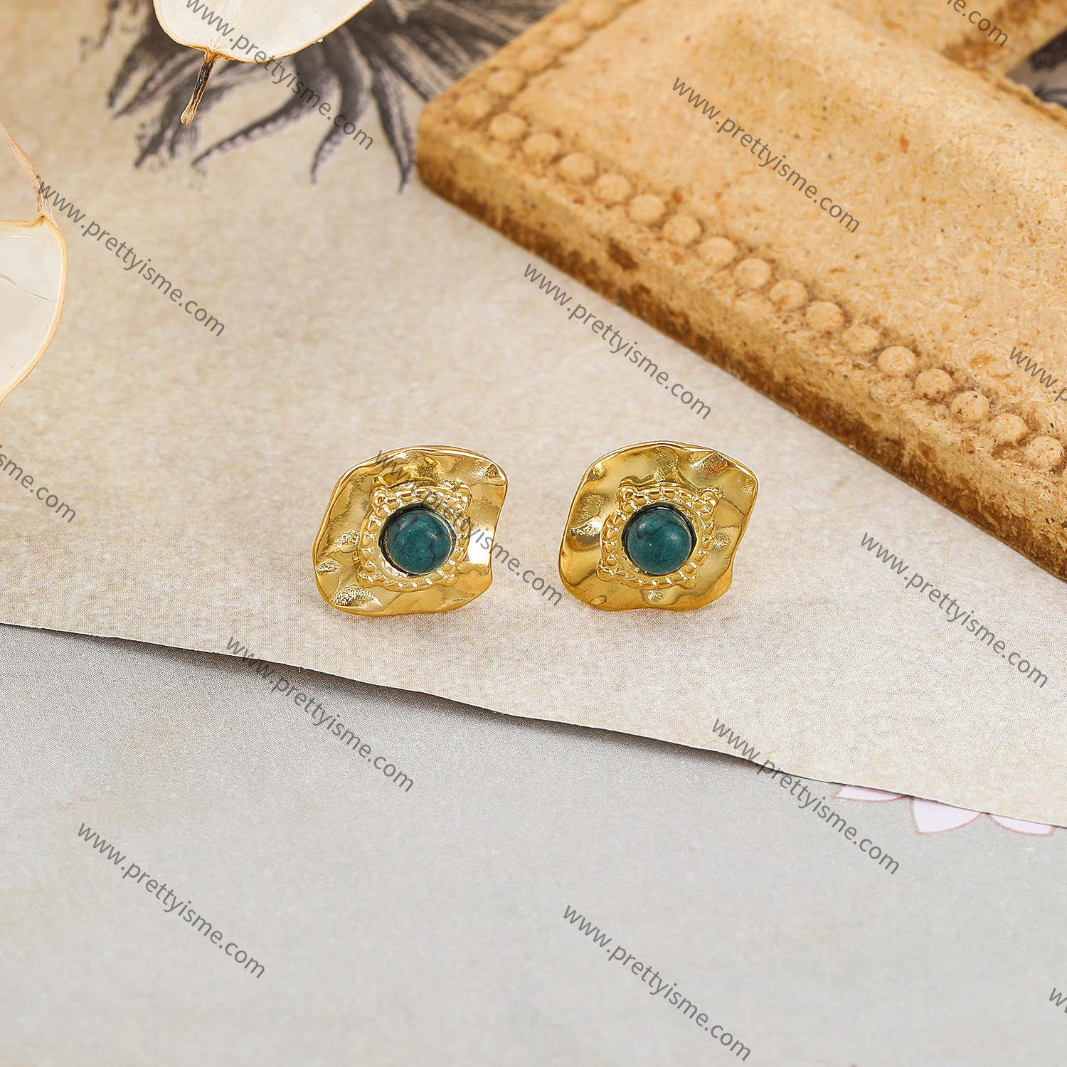 Green Natural Stone Stainless Steel Earrings Gold Plated 18K Elegant Earrings (3).webp