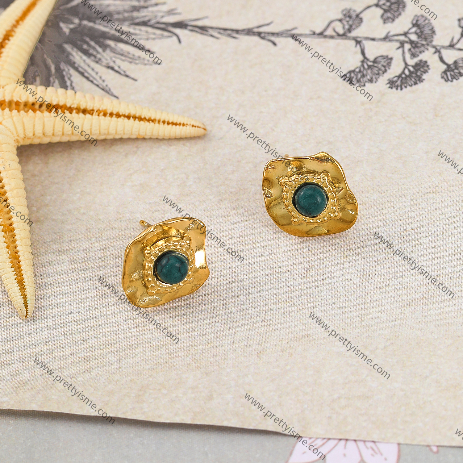 Green Natural Stone Stainless Steel Earrings Gold Plated 18K Elegant Earrings (4).webp