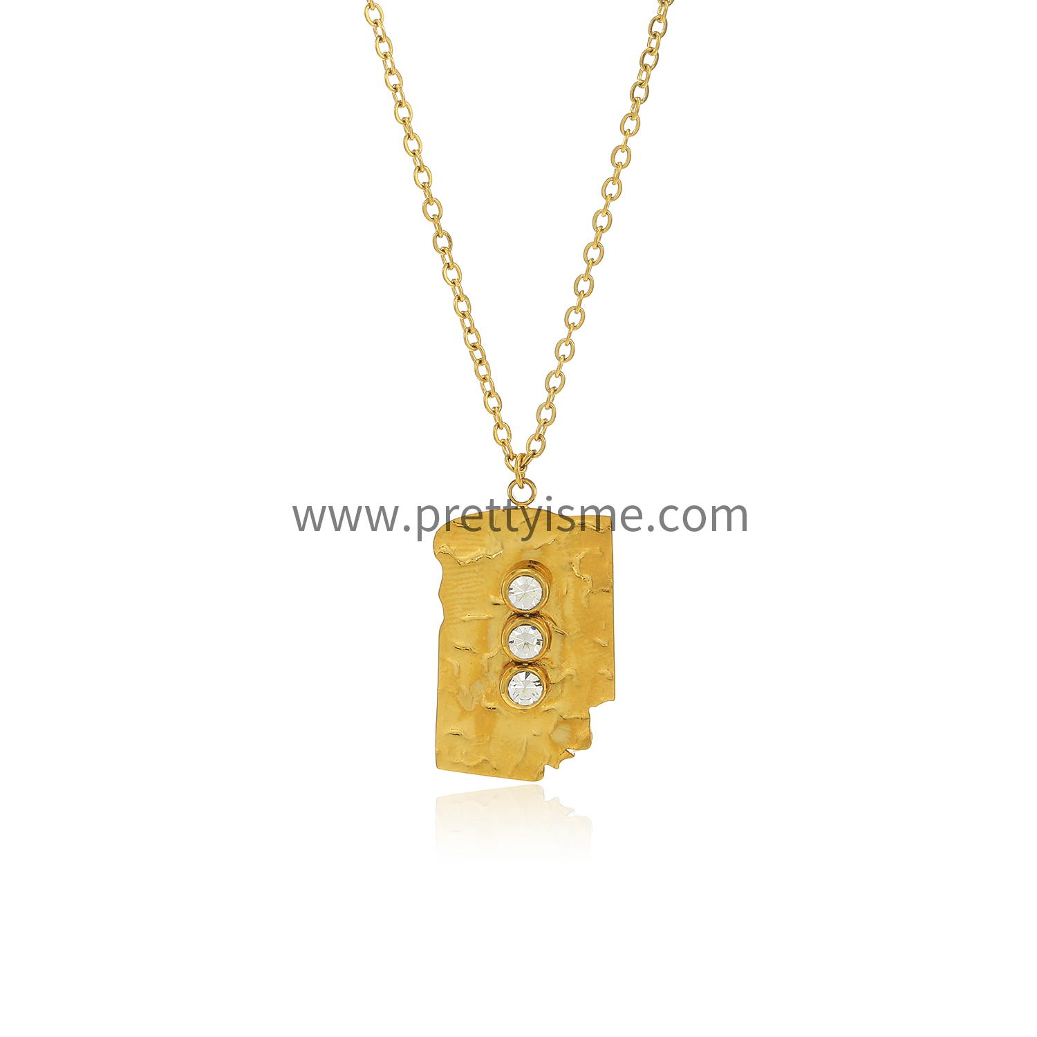 Unique Pendant Necklace Stainless Steel Gold Plated 18k w Shiny Zircons (5).webp