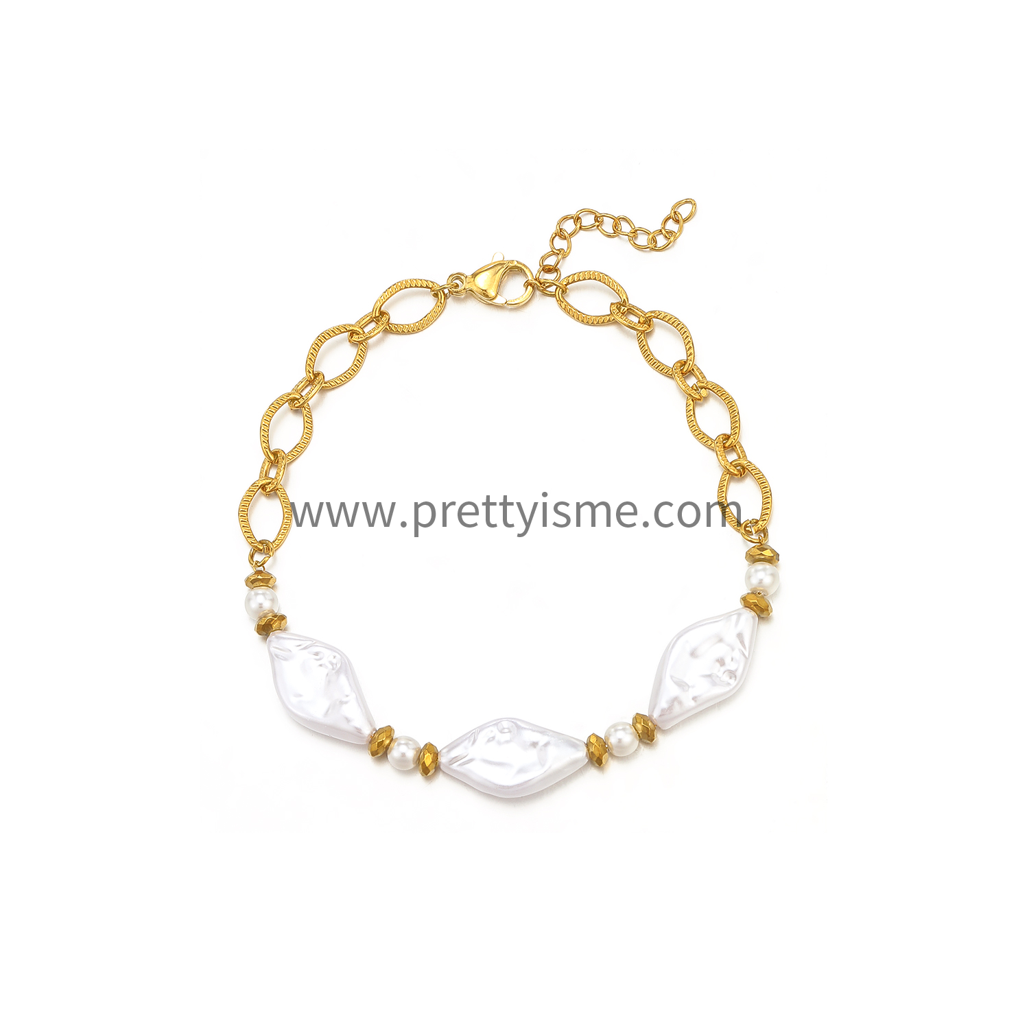 White Pearl Stainless Steel Bracelet 18K Gold Plated Bracelet (5).webp