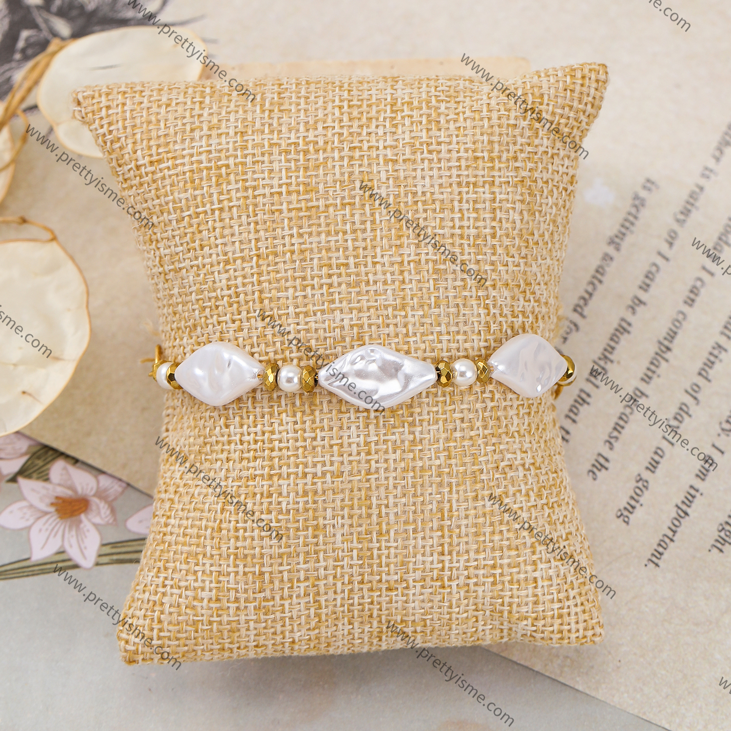 White Pearl Stainless Steel Bracelet 18K Gold Plated Bracelet (2).webp