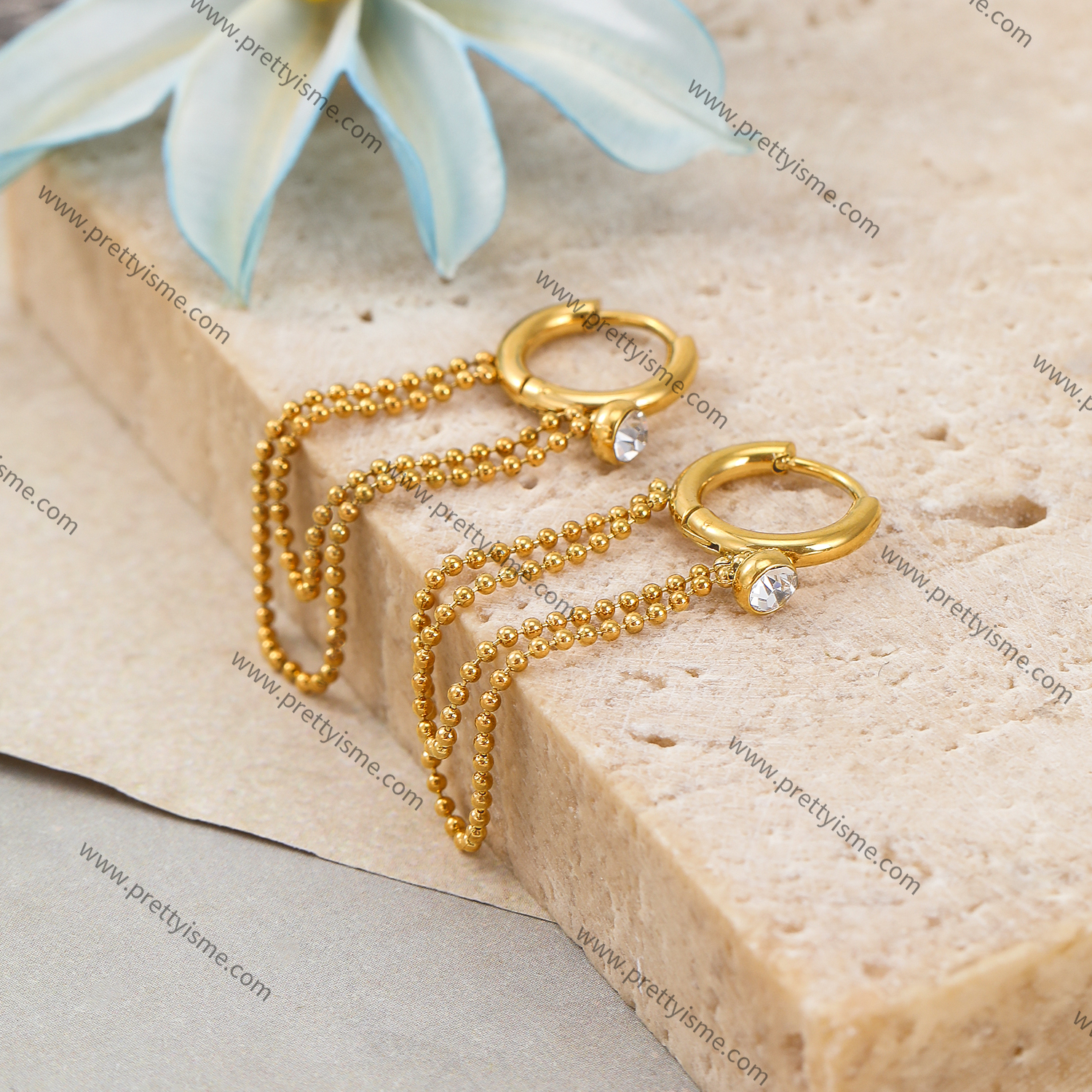 Long Chain Stainless Steel Earrings Gold Plated 18K Diamond Elegant Earrings (4).webp