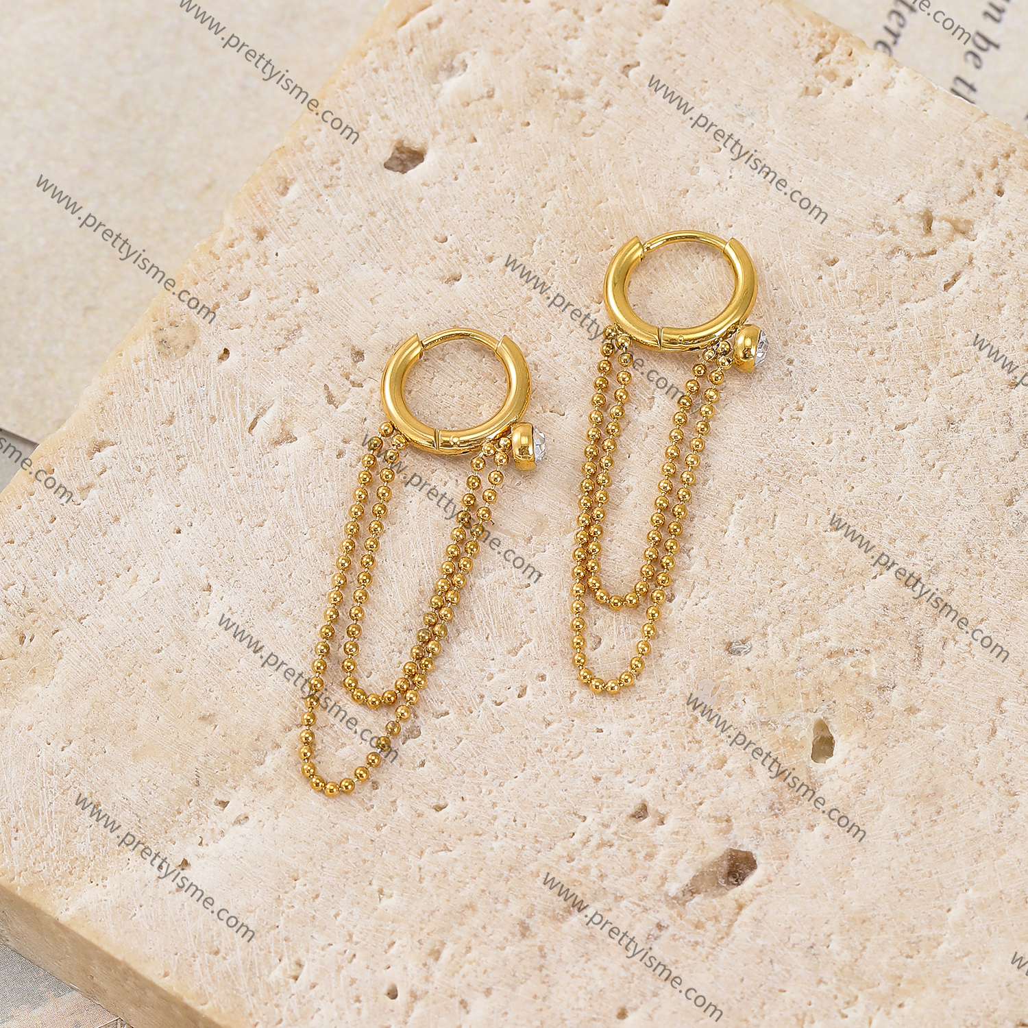 Long Chain Stainless Steel Earrings Gold Plated 18K Diamond Elegant Earrings (3).webp