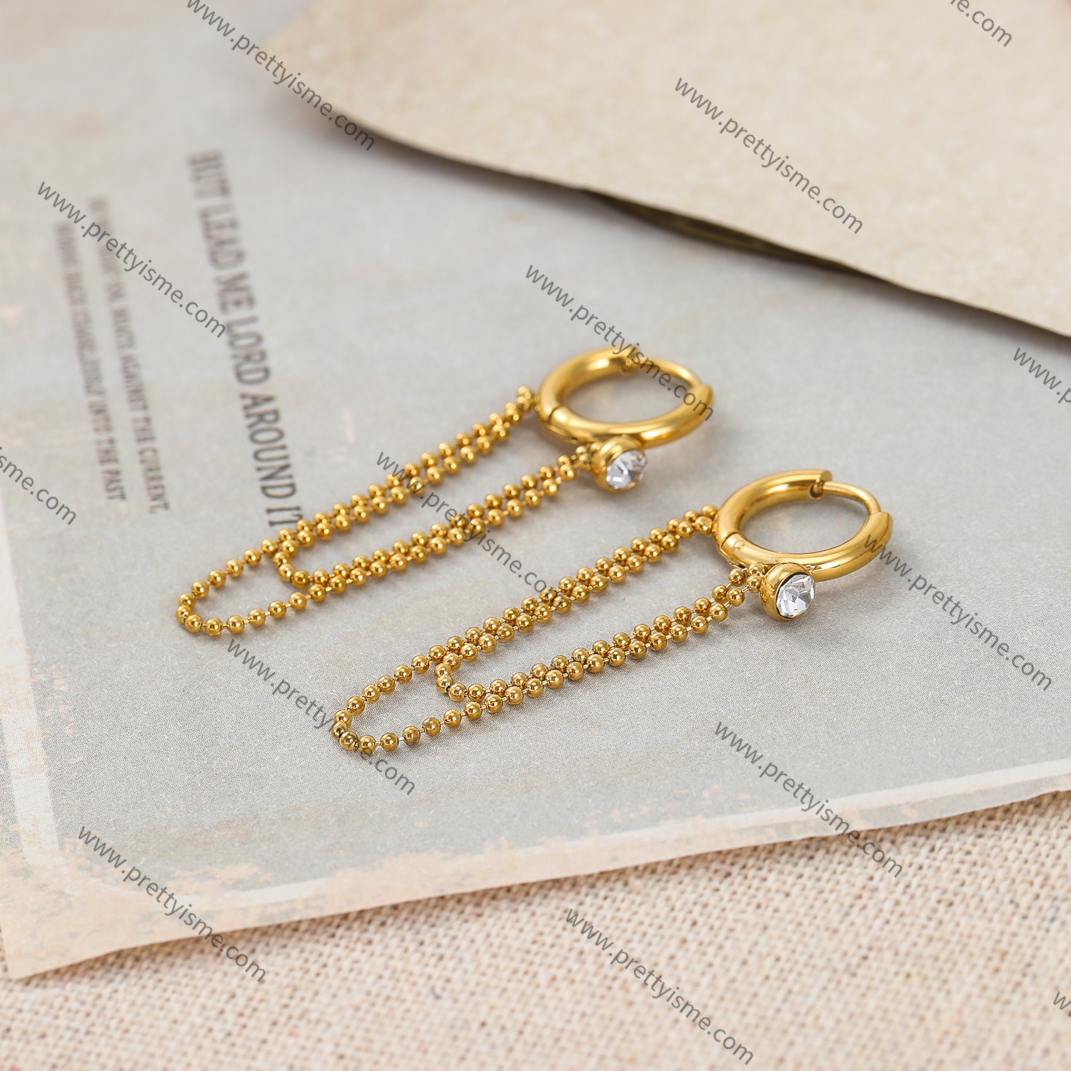 Long Chain Stainless Steel Earrings Gold Plated 18K Diamond Elegant Earrings.webp