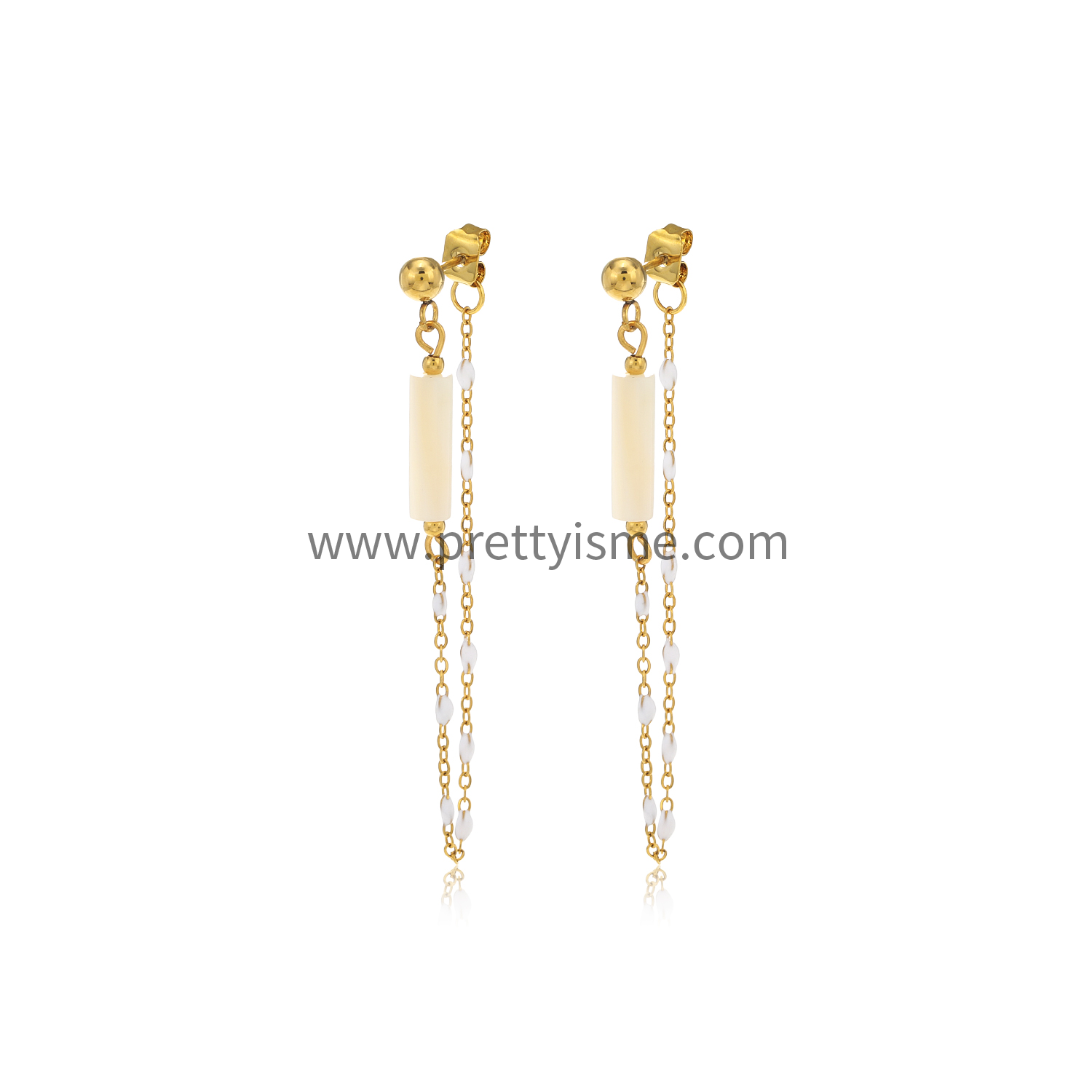 Long Chain Stainless Steel Earrings Gold Plated 18K with White Tube Earrings (5).webp