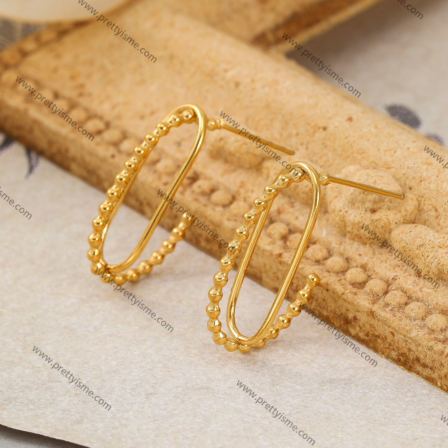 Hoop Stainless Steel Earrings Gold Plated 18K Earrings with Gold Beads (4).webp