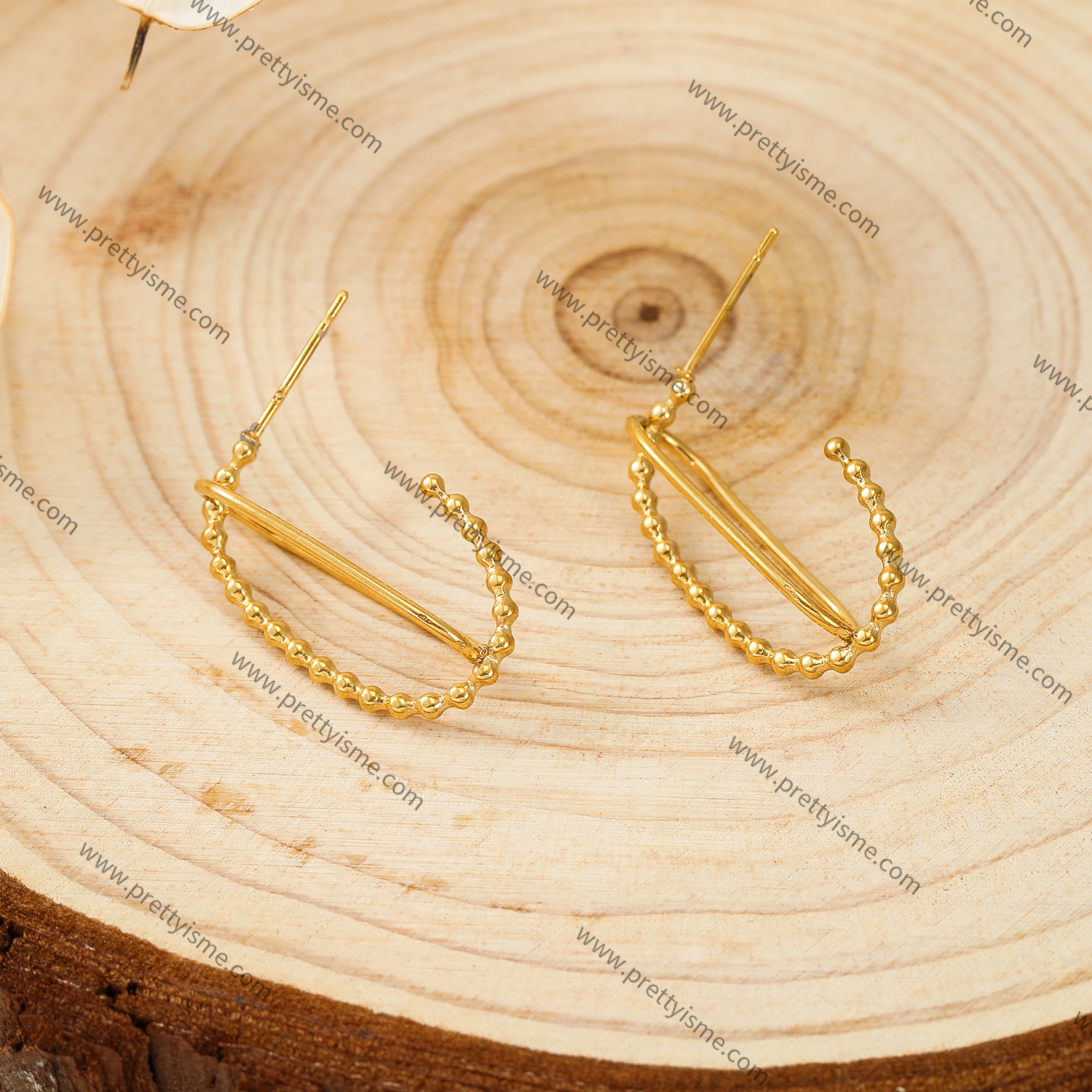 Hoop Stainless Steel Earrings Gold Plated 18K Earrings with Gold Beads.webp