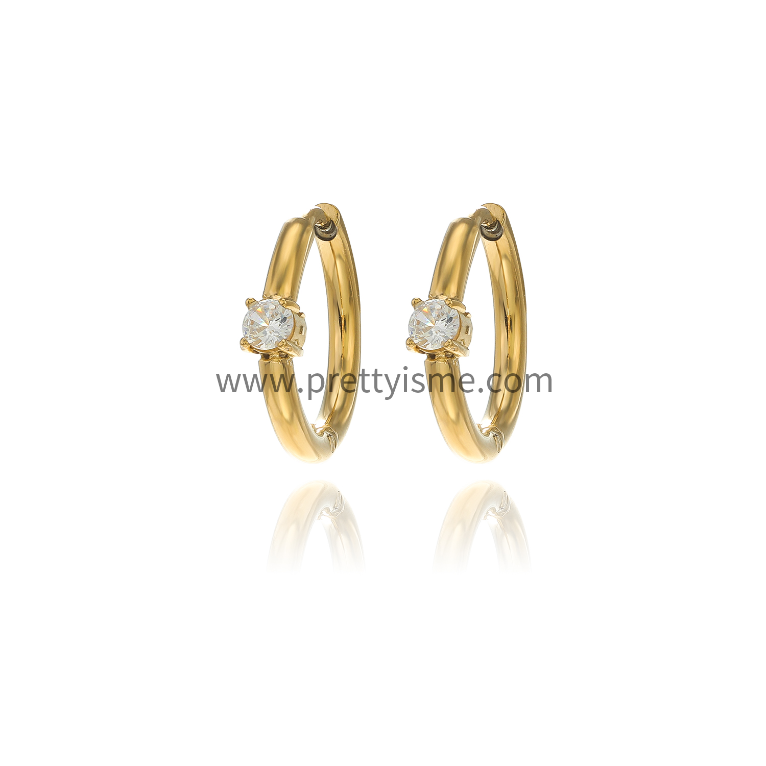 Small Hoop Stainless Steel Earrings Gold Plated 18K Earrings with White Zircons (5).webp