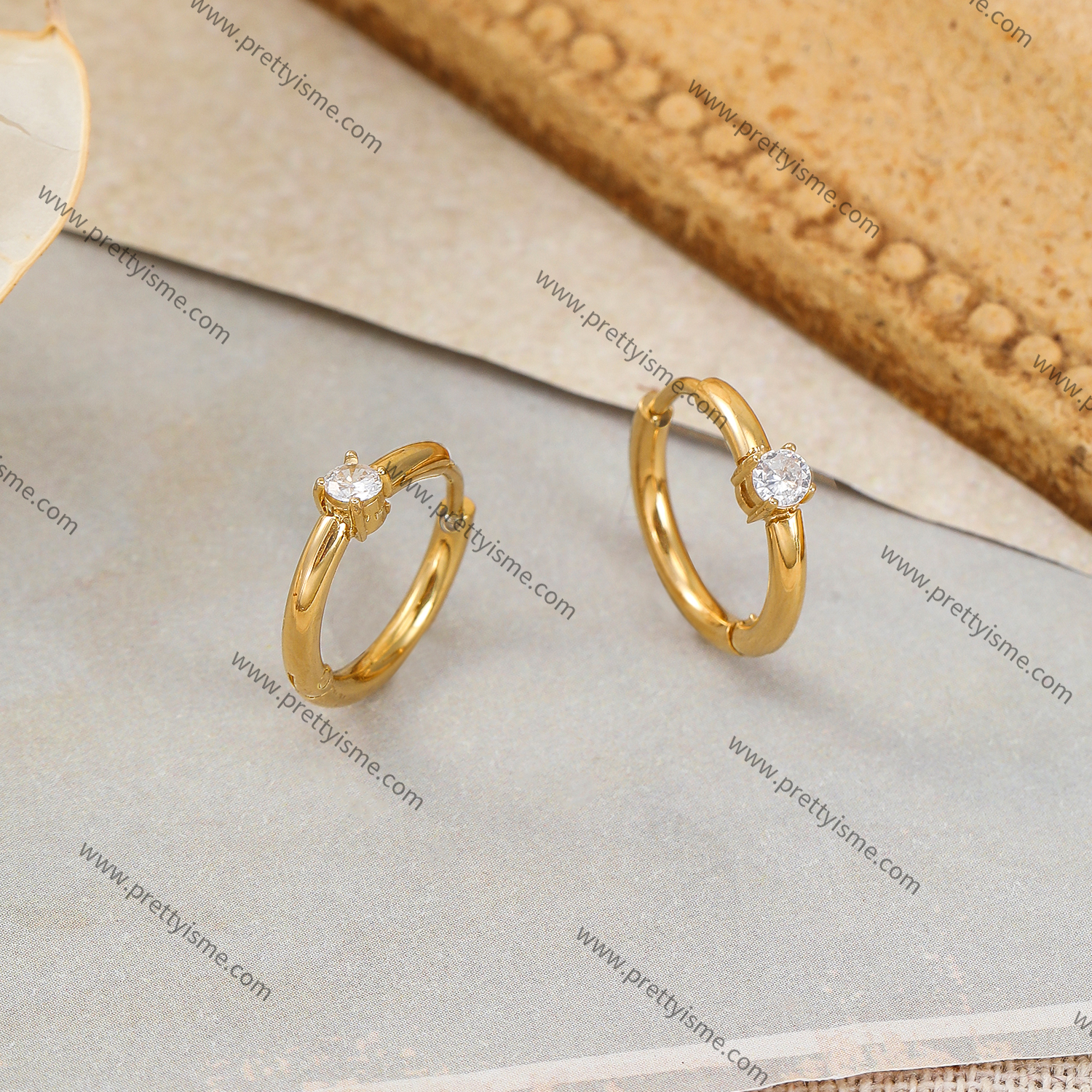 Small Hoop Stainless Steel Earrings Gold Plated 18K Earrings with White Zircons (4).webp