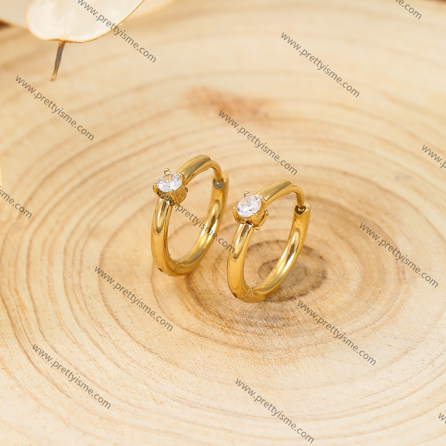 Small Hoop Stainless Steel Earrings Gold Plated 18K Earrings with White Zircons.webp