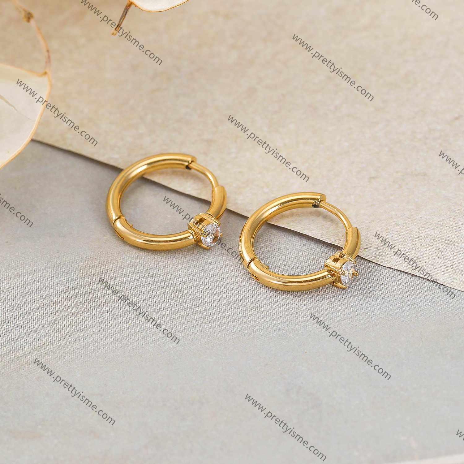 Small Hoop Stainless Steel Earrings Gold Plated 18K Earrings with White Zircons (2).webp