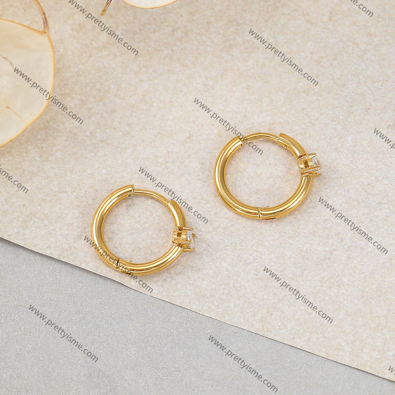 Small Hoop Stainless Steel Earrings Gold Plated 18K Earrings with White Zircons (3).webp