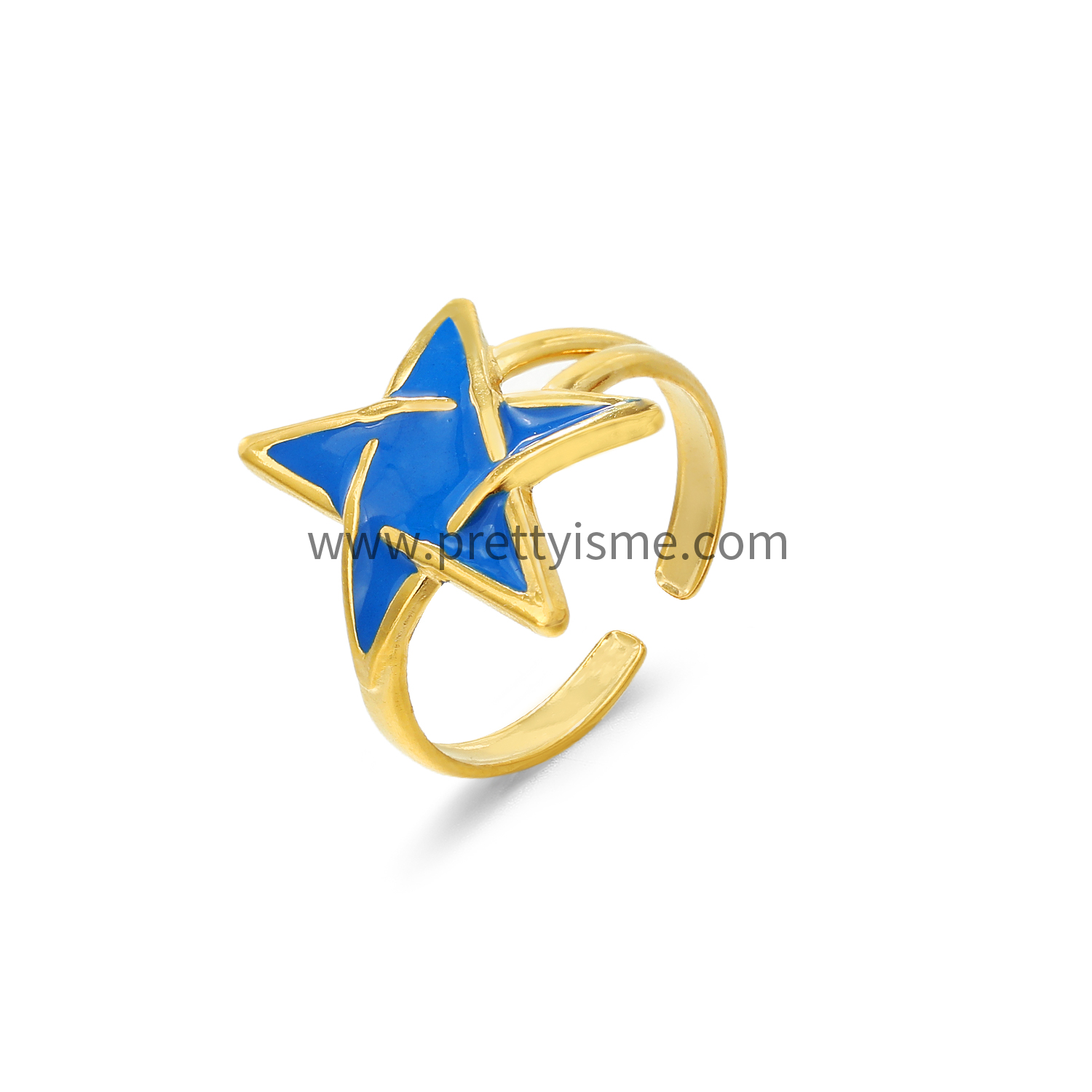 Blue Pentagram Ring Stainless Steel 18K Cute Open Ring (5).webp