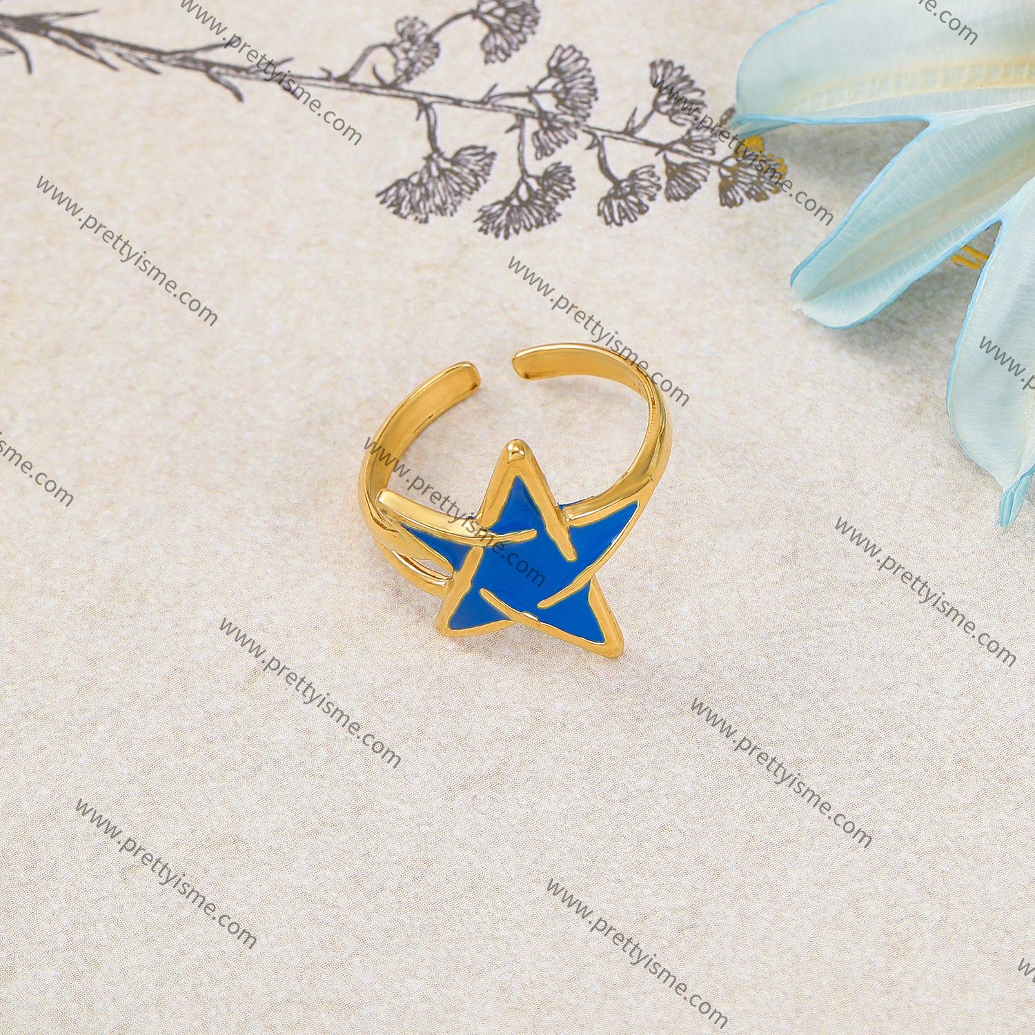 Blue Pentagram Ring Stainless Steel 18K Cute Open Ring (4).webp