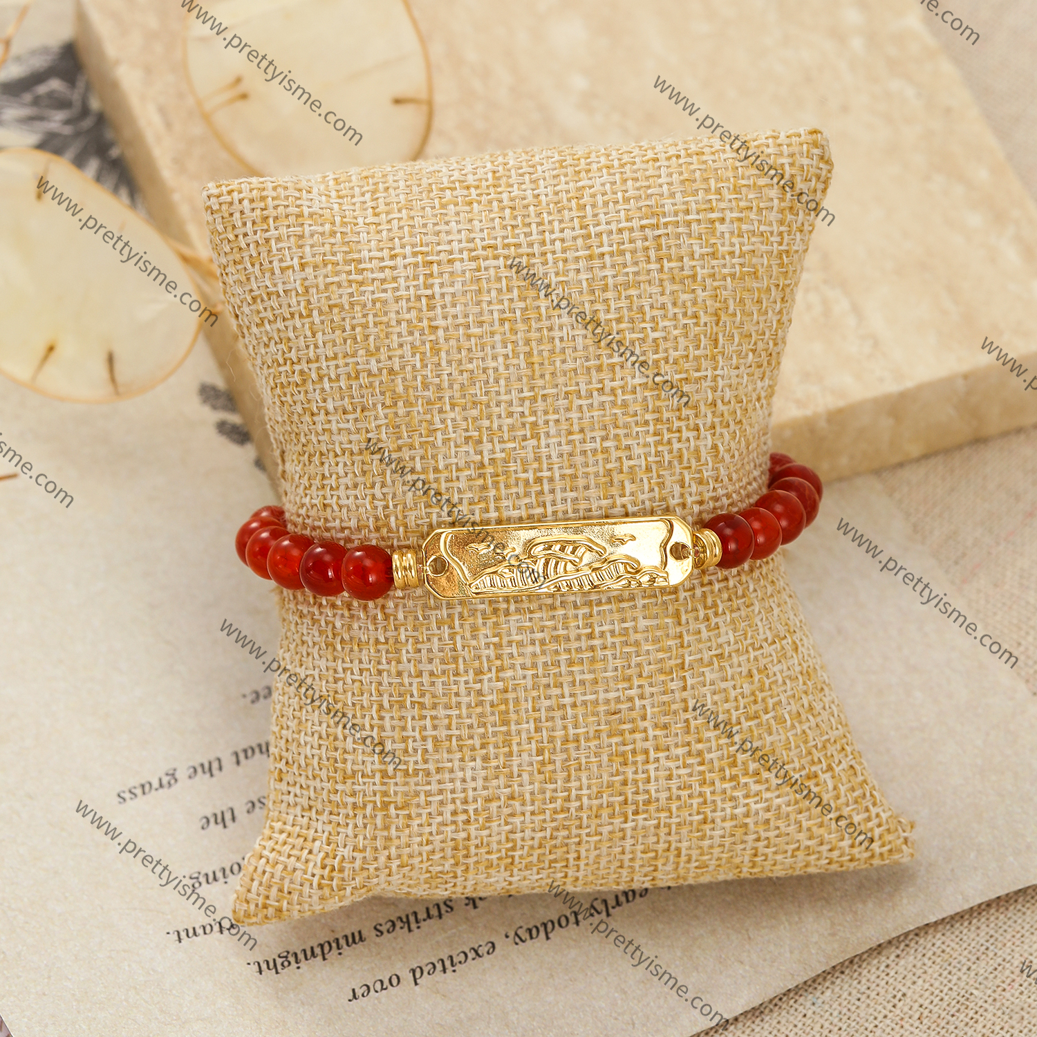 Red gemstone bracelet with stainless steel nugget engraving (3).webp