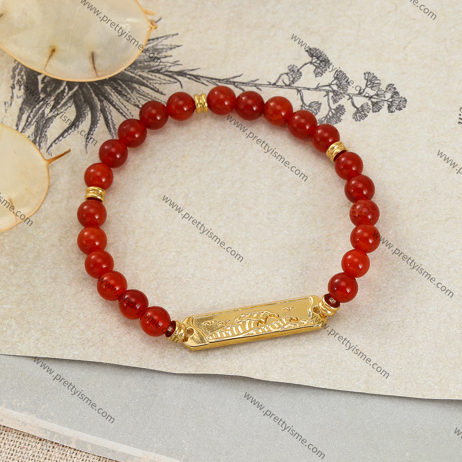 Red gemstone bracelet with stainless steel nugget engraving (4).webp