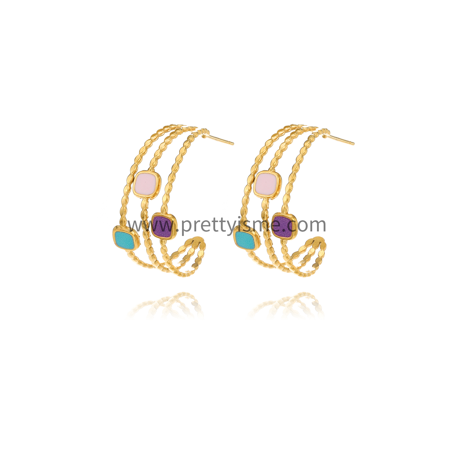 Enamel Multicolored Open Stainless Steel Earrings Gold Plated 18K Earrings (5).webp