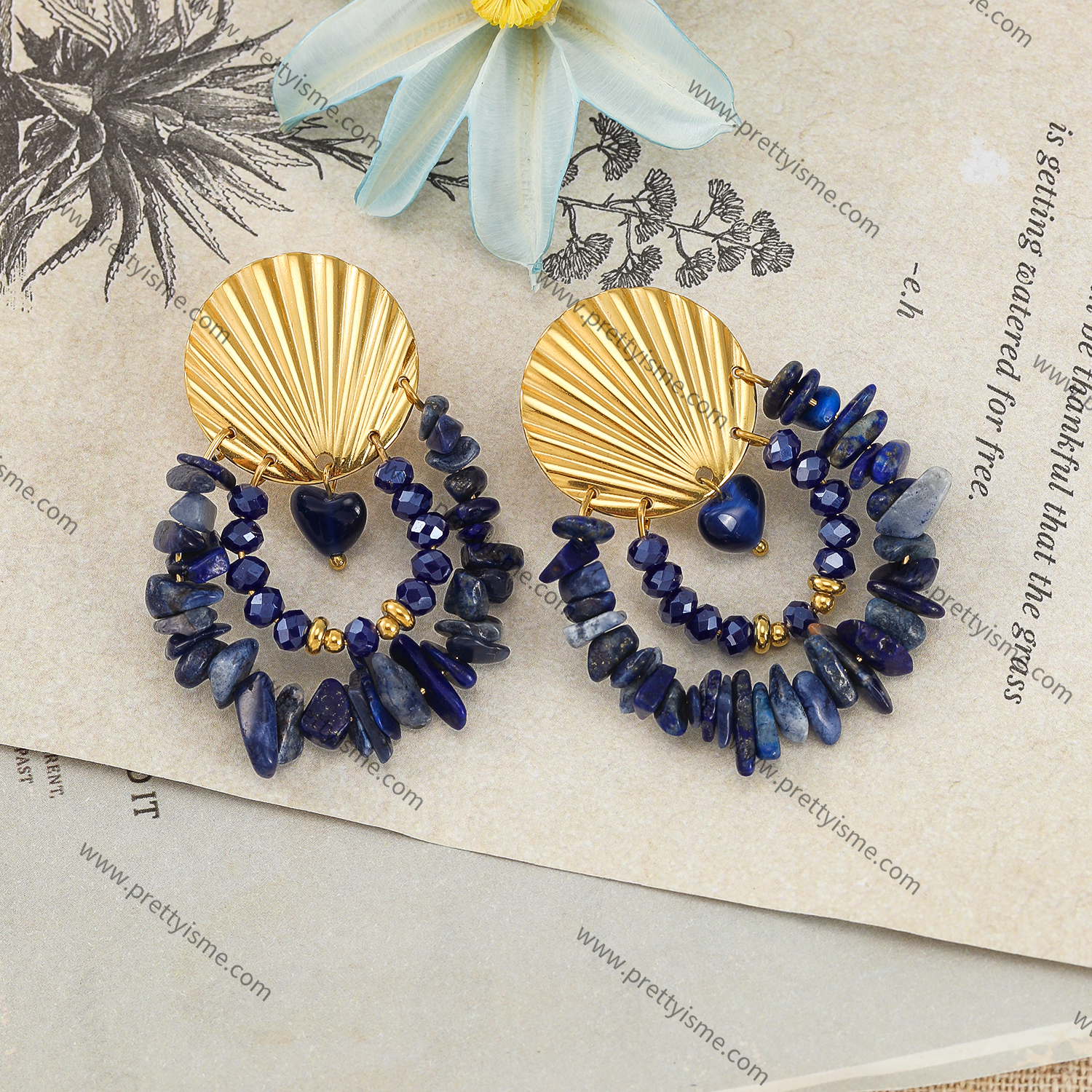 Designer Stainless Steel Earrings Gold Plated 18K with Lapis Lazuli Earrings (3).webp