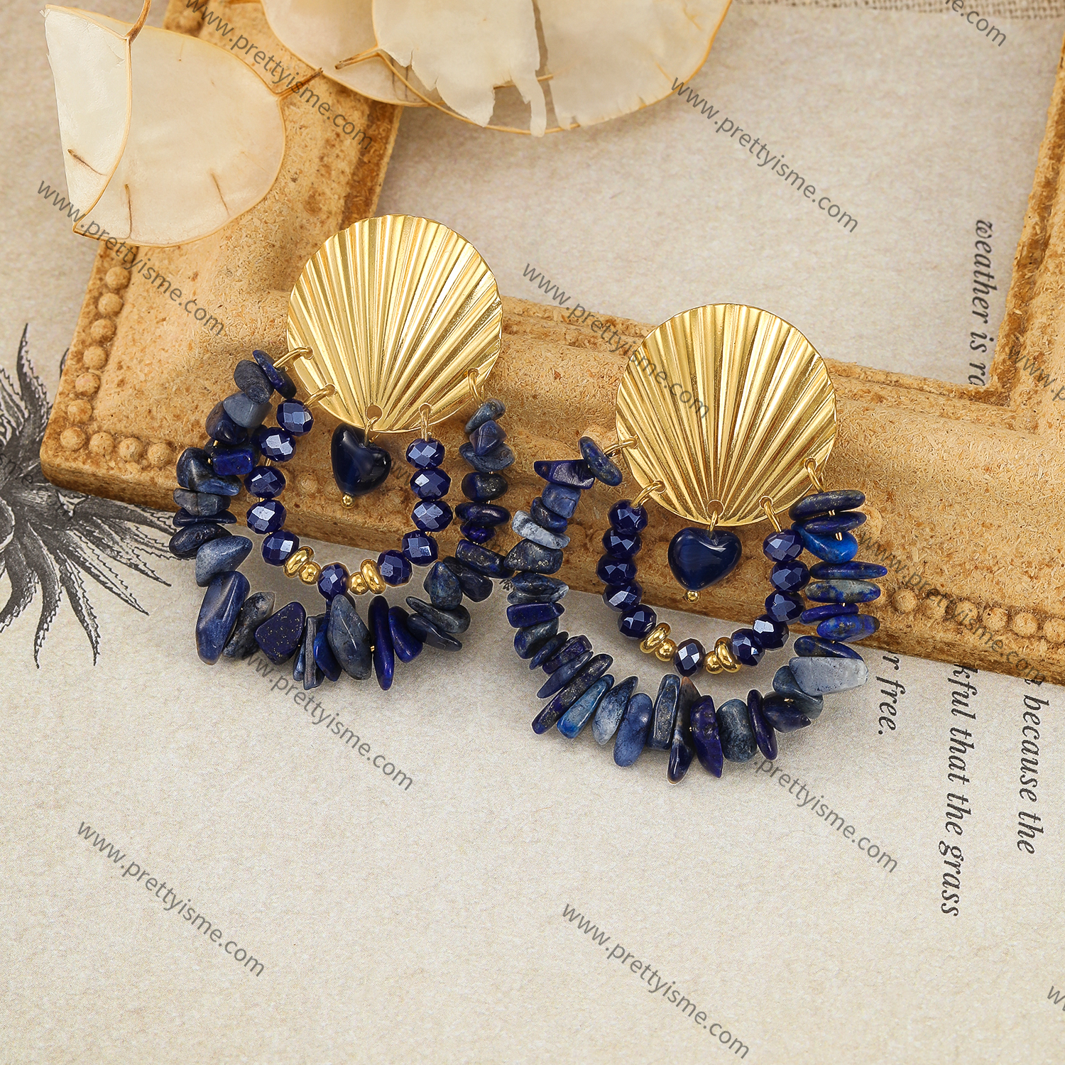Designer Stainless Steel Earrings Gold Plated 18K with Lapis Lazuli Earrings (2).webp