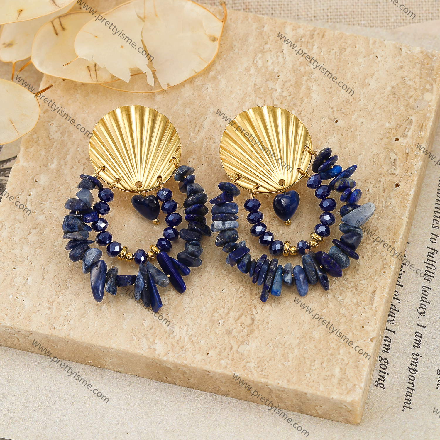 Designer Stainless Steel Earrings Gold Plated 18K with Lapis Lazuli Earrings.webp