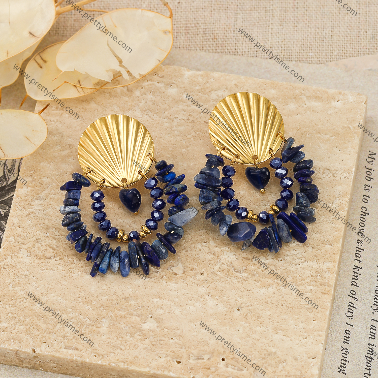 Designer Stainless Steel Earrings Gold Plated 18K with Lapis Lazuli Earrings (4).webp