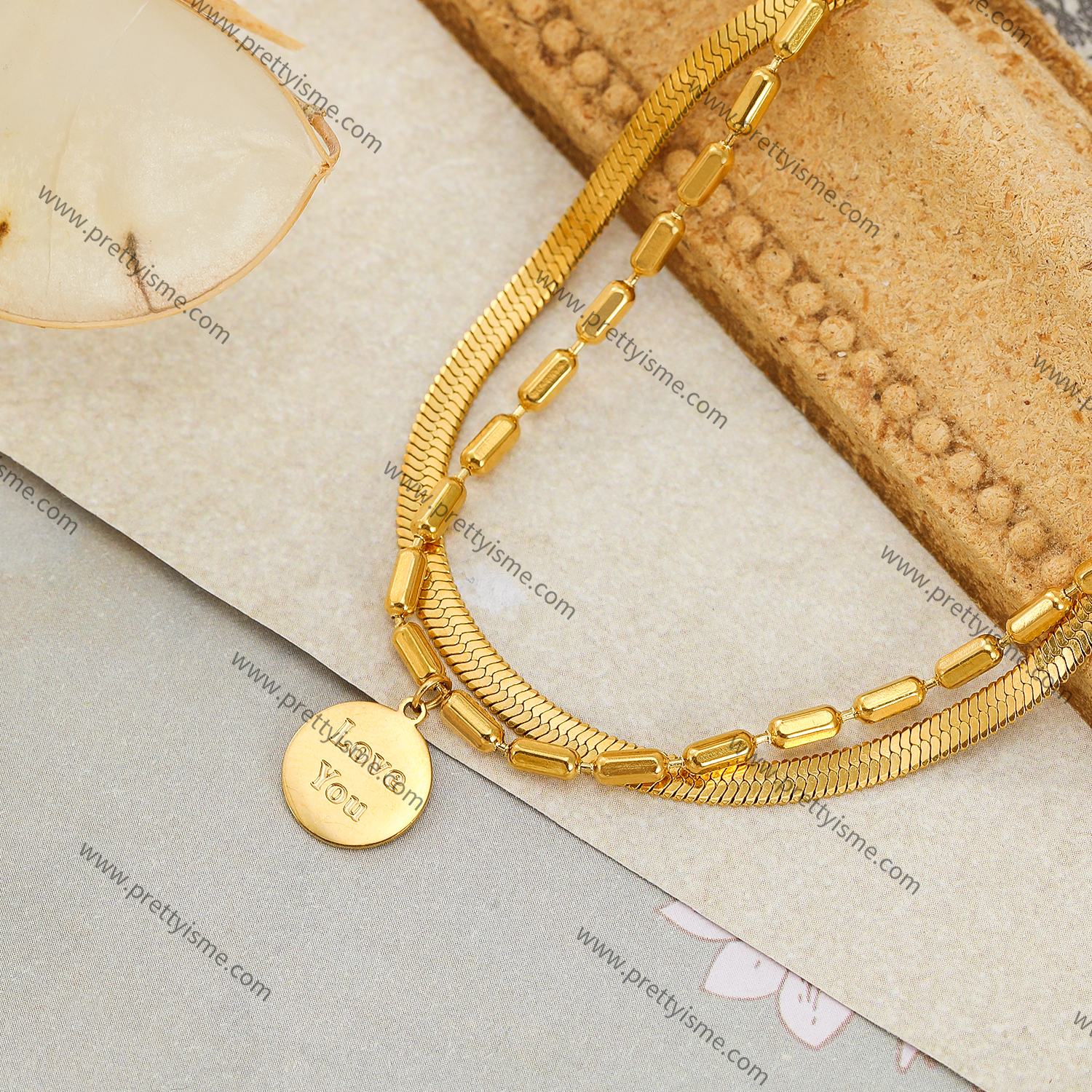 Double Bracelet in Stainless Steel with 'LOVE' Pendant Delicate Waterproof Bracelet (4).webp
