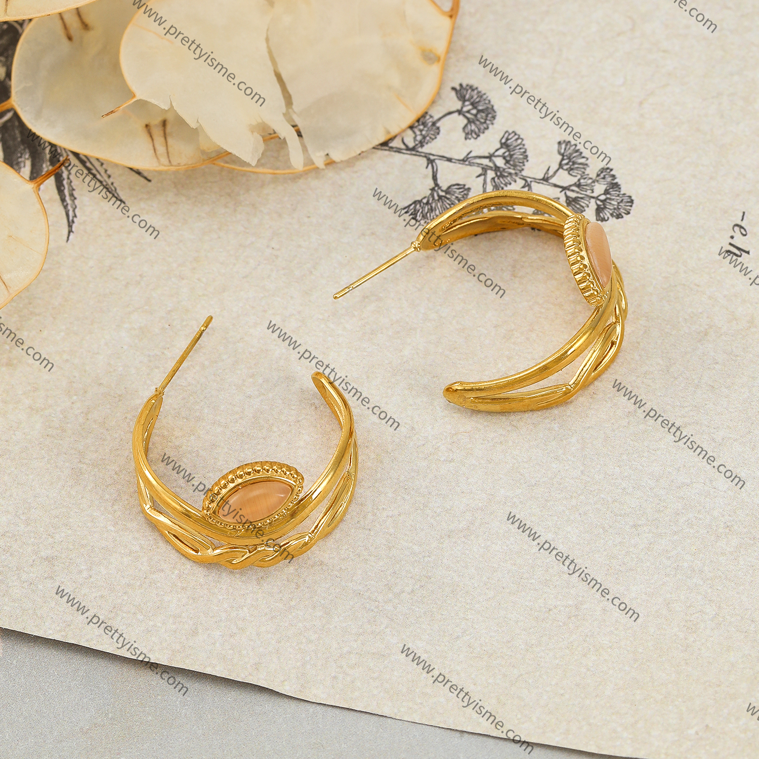 Wide Open Stainless Steel Earrings Gold Plated 18K Enamel Earrings.webp