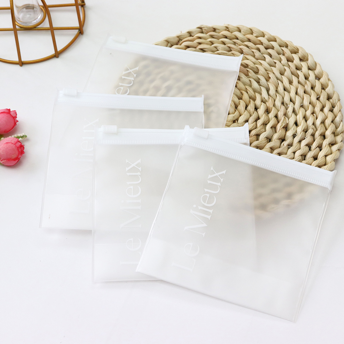 Custom EVA frosted zipper bag printed with white color logo cosmetic