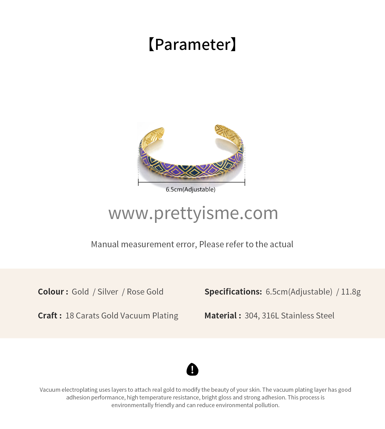 Pretty Is Me Collection 18K Gold Vacuum Plated 316L Stainless Steel Bracelet Purple Enamel Epoxy Open Bangles Women Jewelry (3).webp