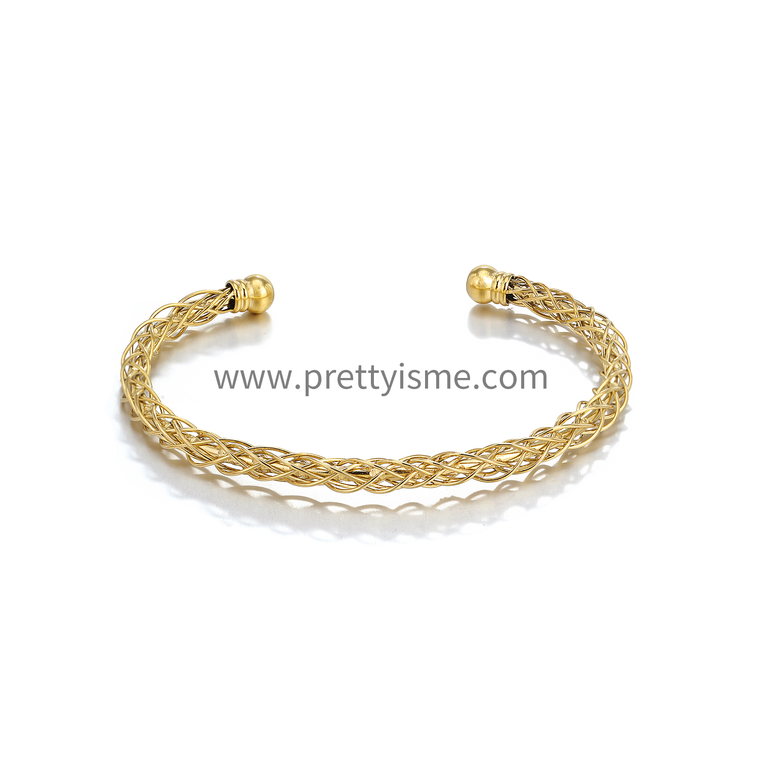 Pretty Is Me Collection Tarnish Free Wire Wrapped 18K IP Gold Plated 316L Stainless Steel Woven Open Bangles For Women Jewelry (1).webp