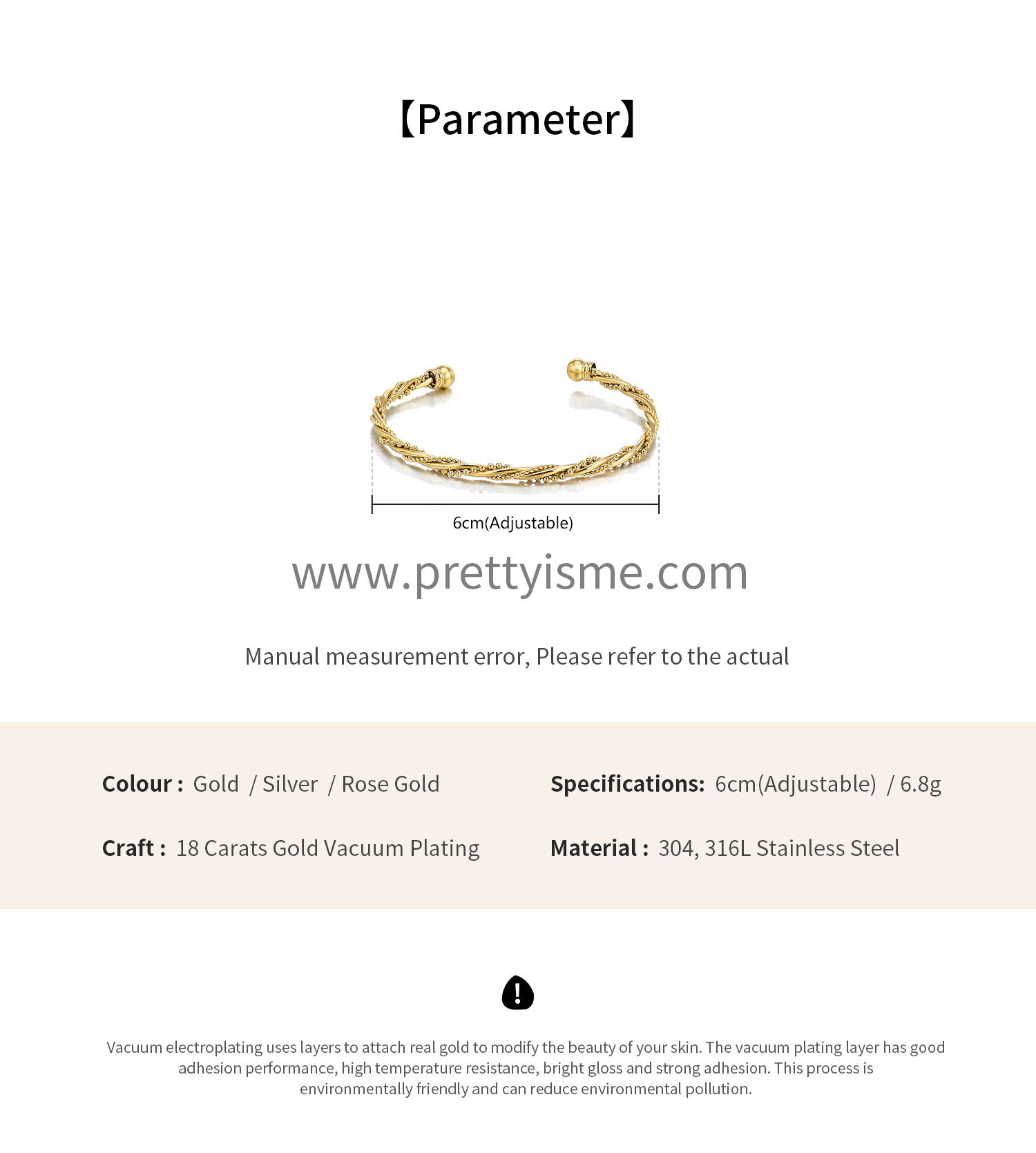 Pretty Is Me Collection Three Layer Bead 18K IP Gold Vacuum Plating 316L Stainless Steel Twist Chain Open Twisted Bangle Women (1).webp