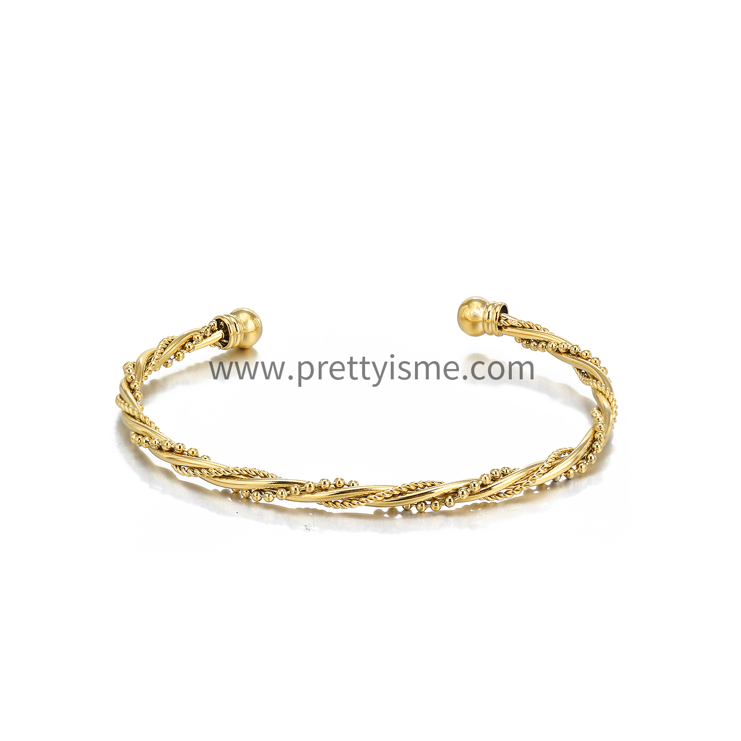 Pretty Is Me Collection Three Layer Bead 18K IP Gold Vacuum Plating 316L Stainless Steel Twist Chain Open Twisted Bangle Women (6).webp