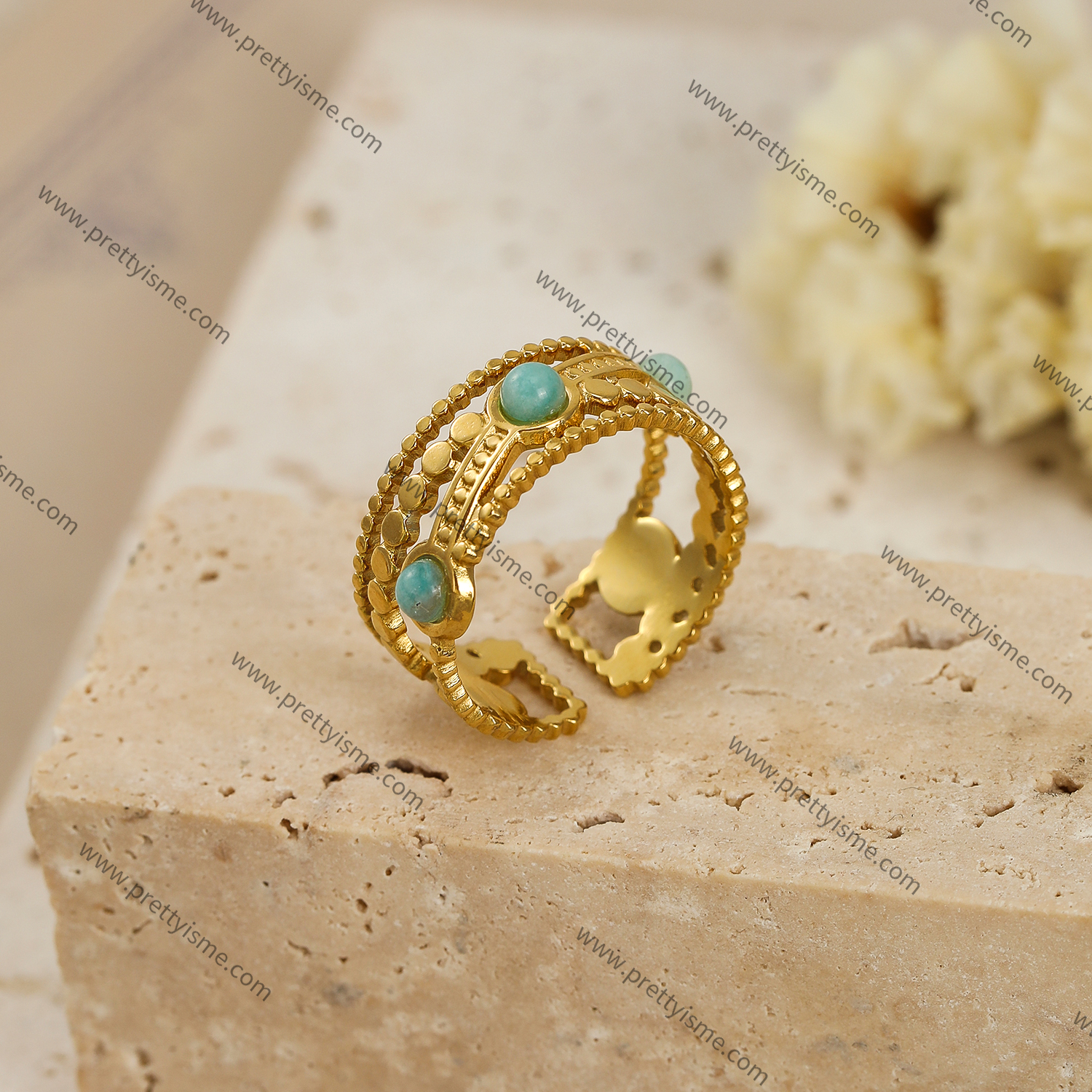 Pretty Is Me Collection Hollow Out 18K IP Gold Vacuum Plating Micro Insert Amazonite Stone Ring 316L Stainless Steel Open Rings (5).webp