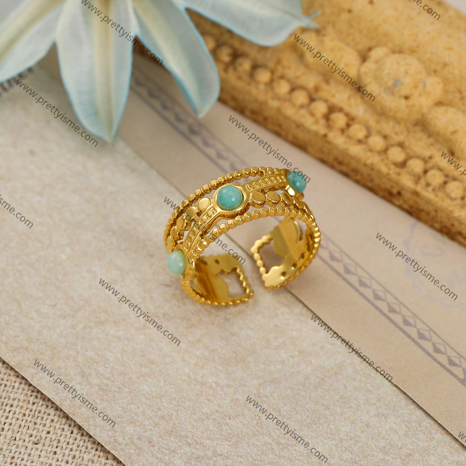 Pretty Is Me Collection Hollow Out 18K IP Gold Vacuum Plating Micro Insert Amazonite Stone Ring 316L Stainless Steel Open Rings (3).webp