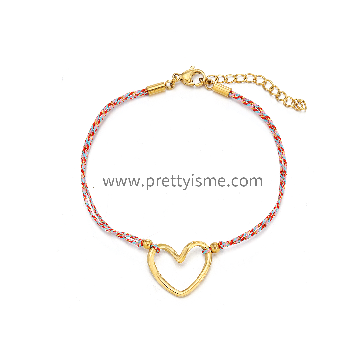 Pretty Is Me Collection Fashion 316L Stainless Steel 18K Gold Plated Hollow Out Heart Charm Colorful Rope Bracelet Women (6).webp