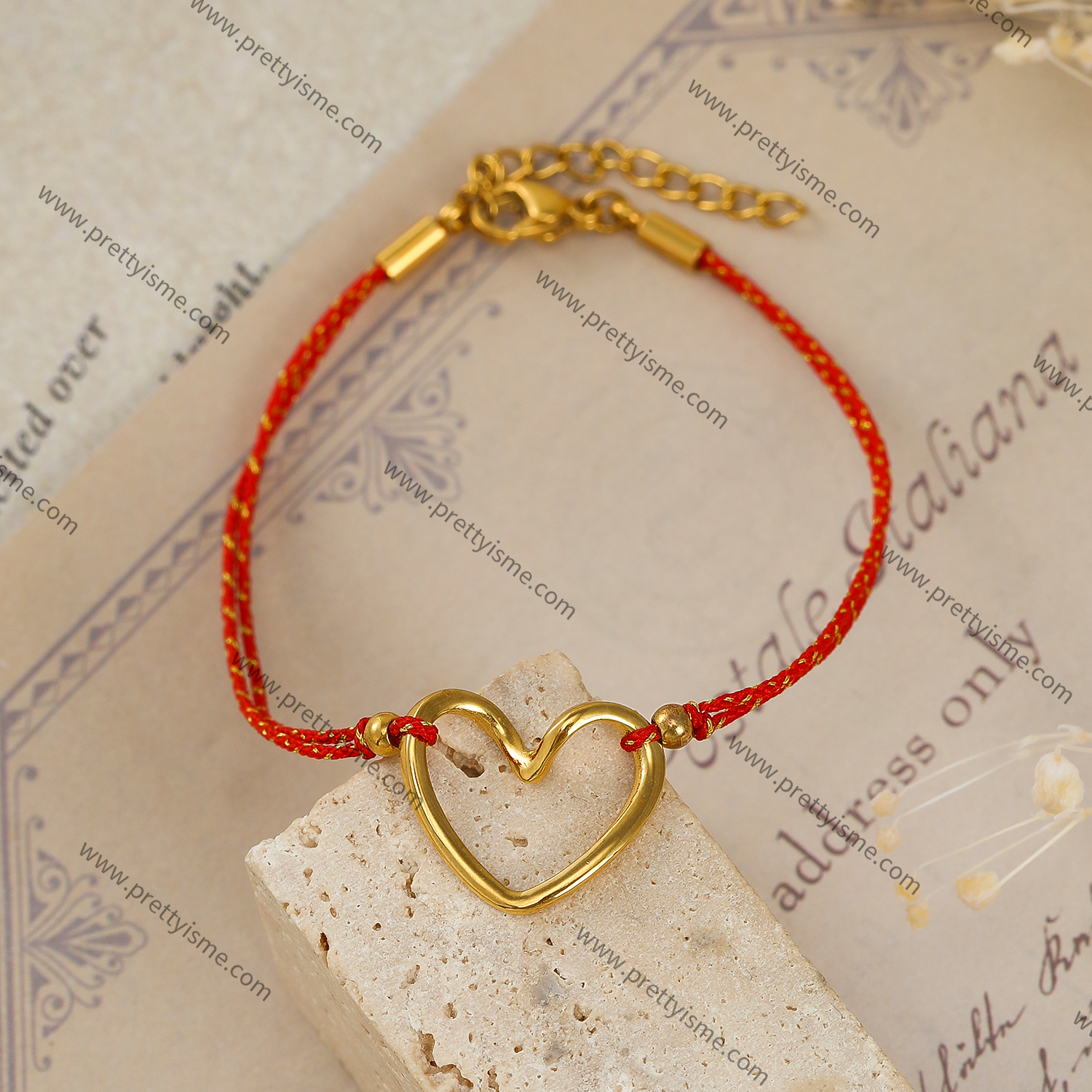 Pretty Is Me Collection Trendy Hollow 18K Gold Plated 316L Stainless Titanium Steel Red Rope Heart Charm Bracelet Women (3).webp