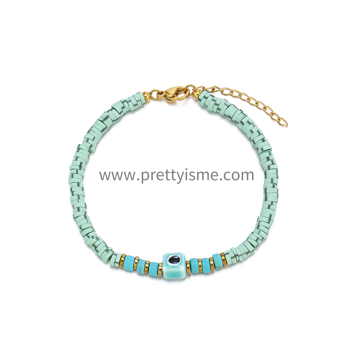 Pretty Is Me Collection 18K Gold Plated 316L Stainless Steel Stone Beads Ceramics Eye Charm Blue Polymer Clay Bracelet Women (6).webp