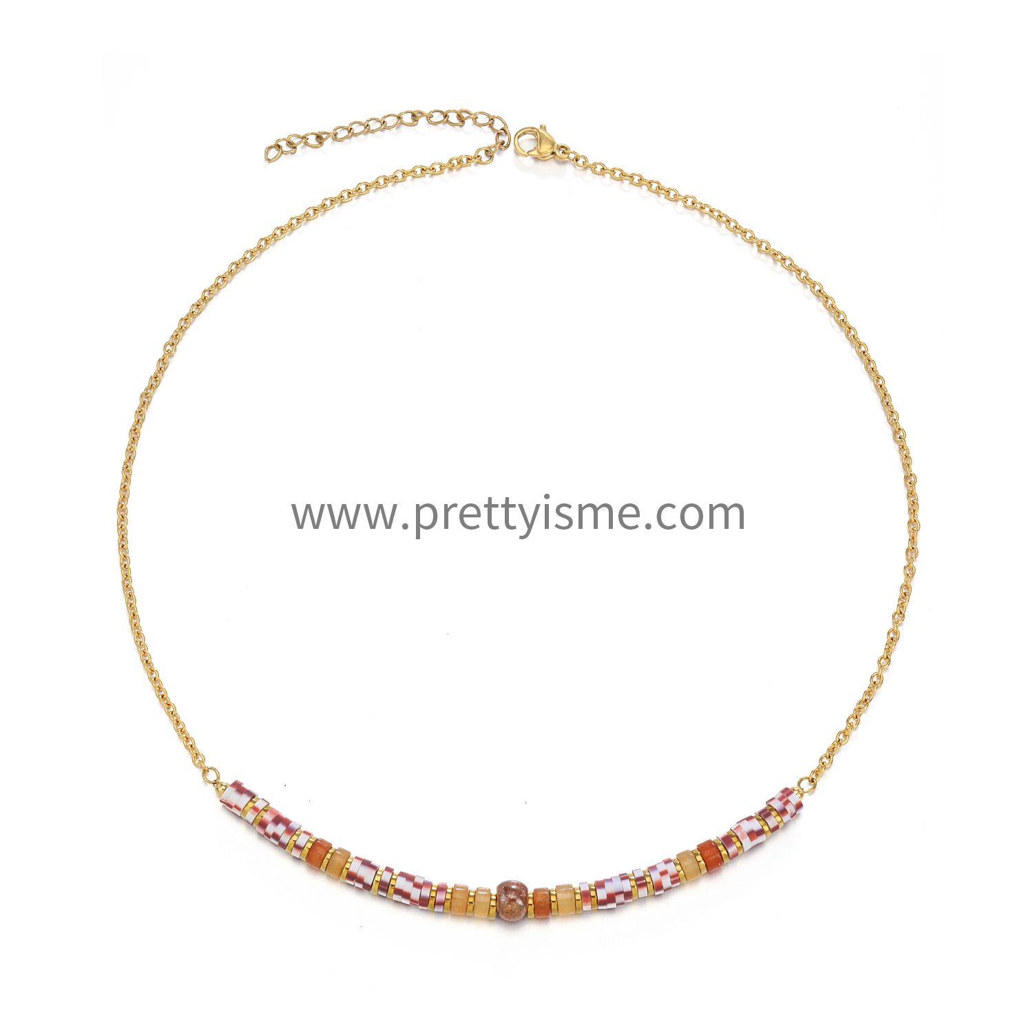 Pretty Is Me Collection Tarnish Free 18K Gold Vacuum Plated Stainless Steel Beads Beaded Polymer Clay Choker Necklace Women (2).webp