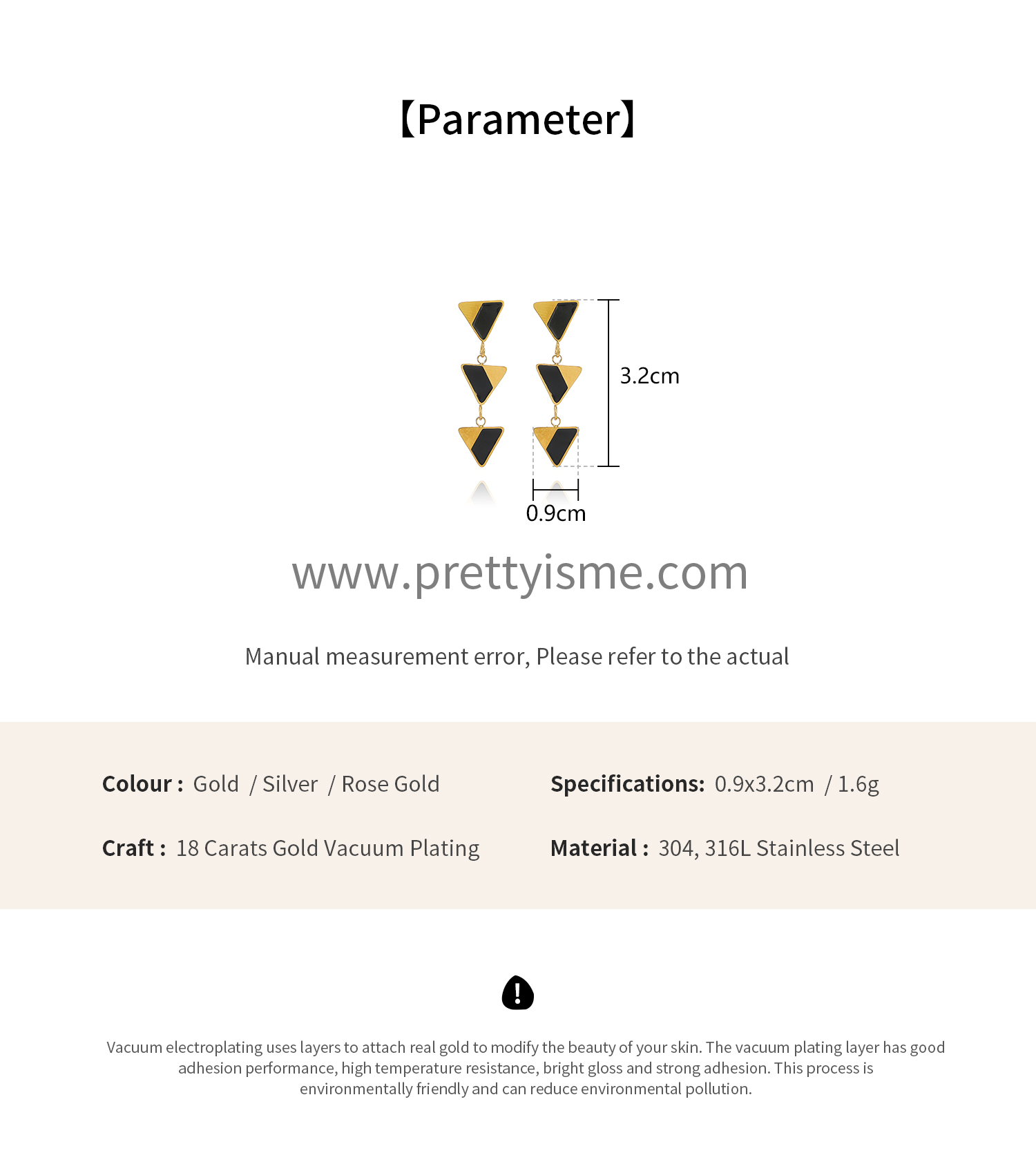 Pretty Is Me Collection INS 18K IP Gold Plated Epoxy Enamel Three Triangle 316L Stainless Steel Geometric Drop Earrings Women (1).webp