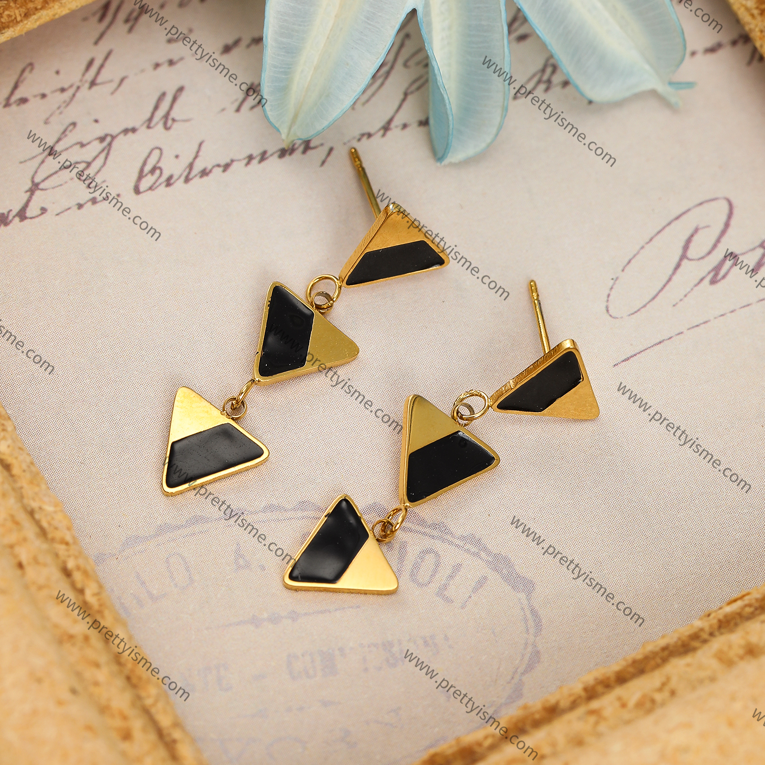 Pretty Is Me Collection INS 18K IP Gold Plated Epoxy Enamel Three Triangle 316L Stainless Steel Geometric Drop Earrings Women (3).webp