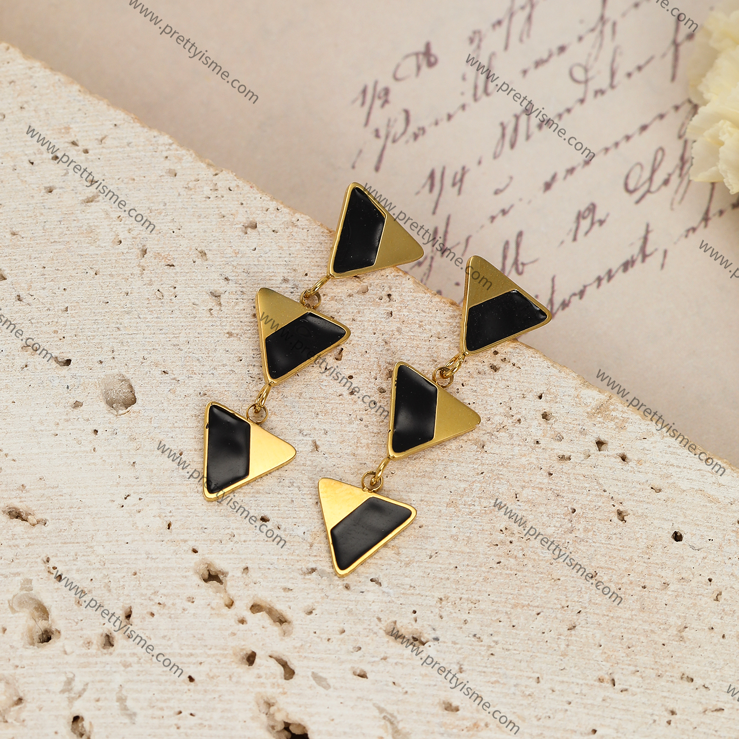 Pretty Is Me Collection INS 18K IP Gold Plated Epoxy Enamel Three Triangle 316L Stainless Steel Geometric Drop Earrings Women (5).webp