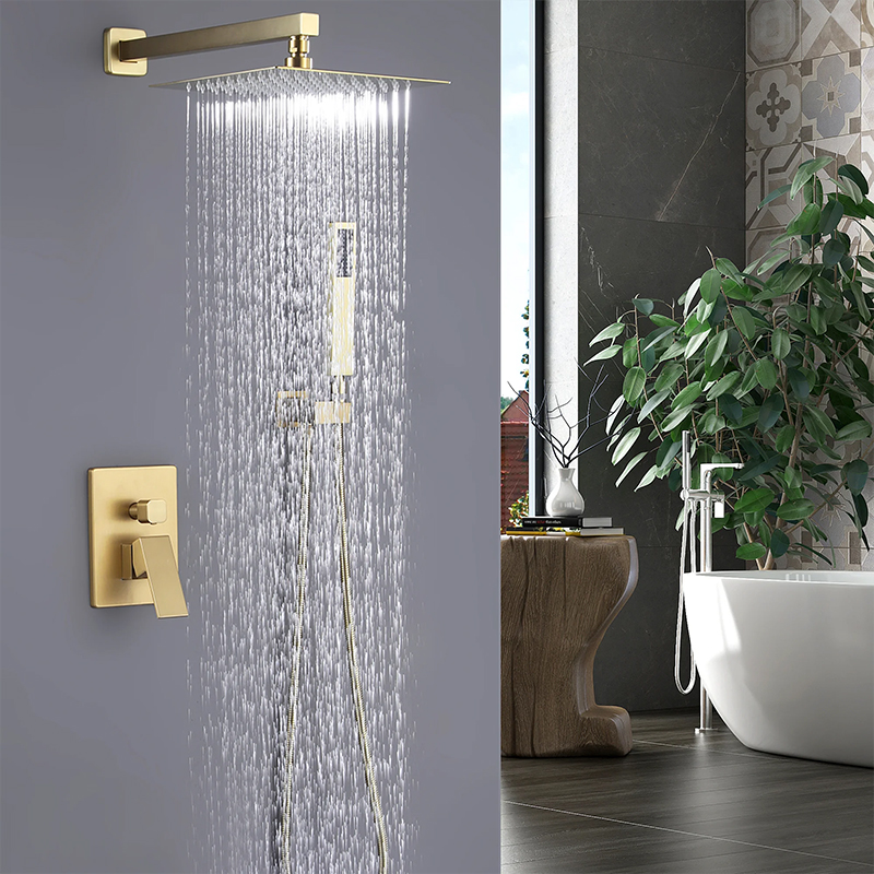 Modern Wall Mount Brass Rainfall Shower Mixer Tap System Luxury ...