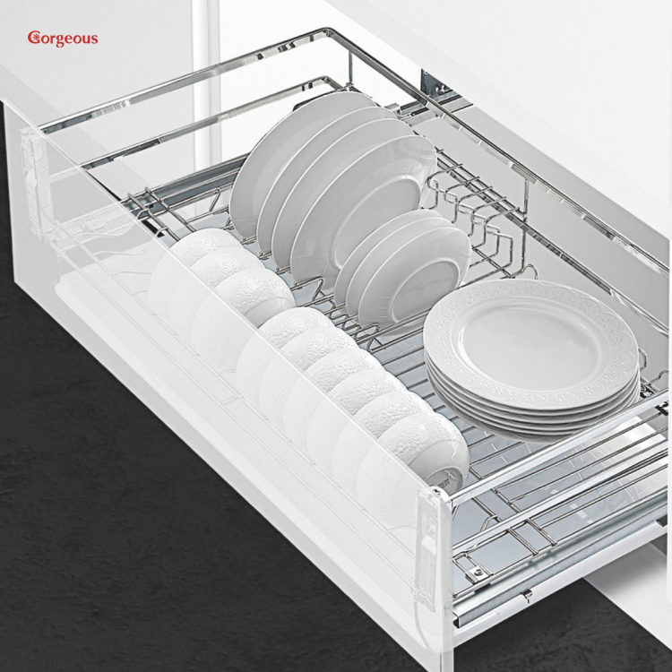base dish plates drainer rack wire solf closing sliding organizer cabinet kitchen storage accessories pull out drawer basket