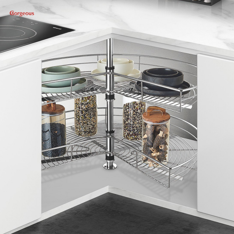 180 270 360 degree base units system chrome lazy susans storage organiser magic corner revolving basket for  kitchen cabinet