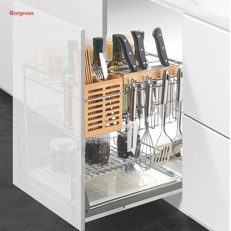 kitchen cabinets universal drawer base organizer hydraulic pullout stainless steel pull out multifunction spice basket