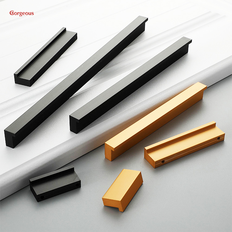 classical 7 sharp long black matte gold silver tube drawer aluminum profile kitchen pull furniture handle for cabinets