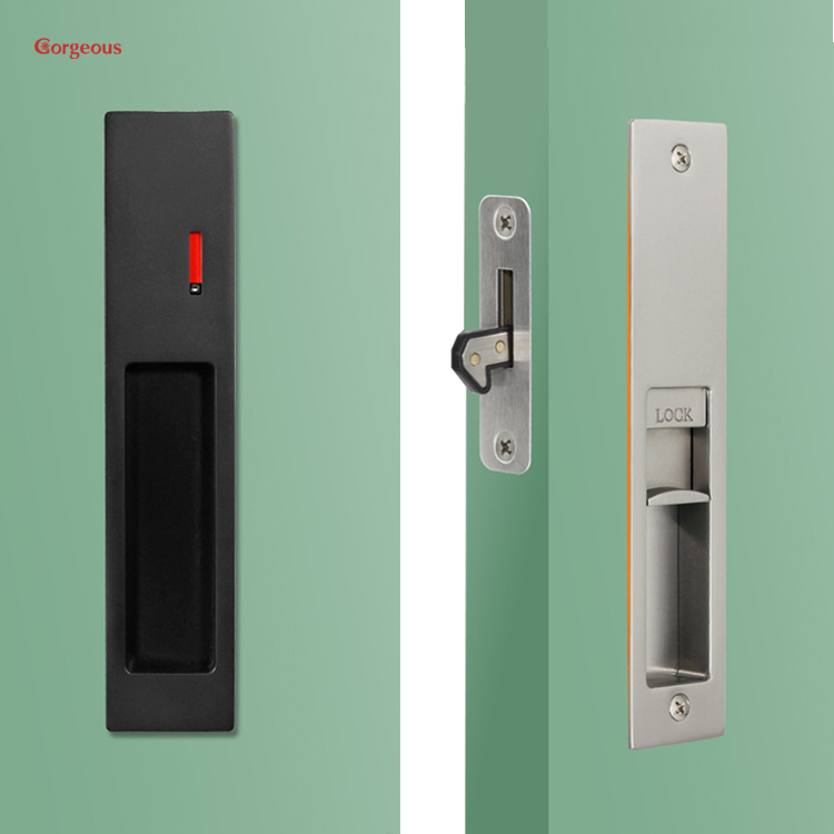 bathroom indicator recessed invisible privacy pocket cavity double sided latch hook bedroom pull handle wooden sliding door lock