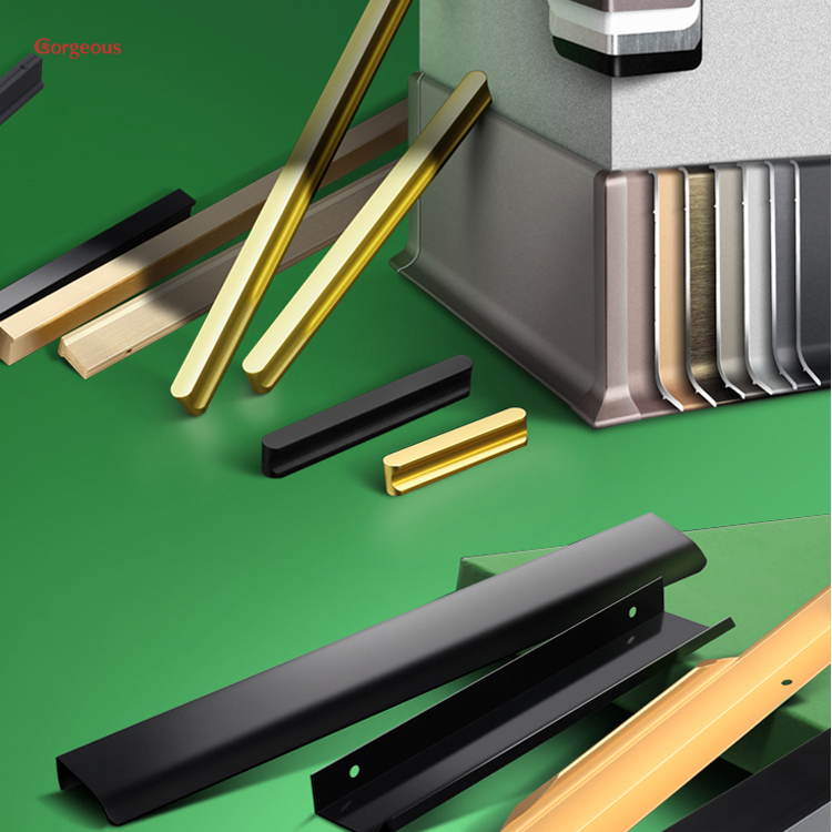 aluminium black profile extrusion long hidden drawer edge pull gold metal kitchen door grey furniture cabinet handle