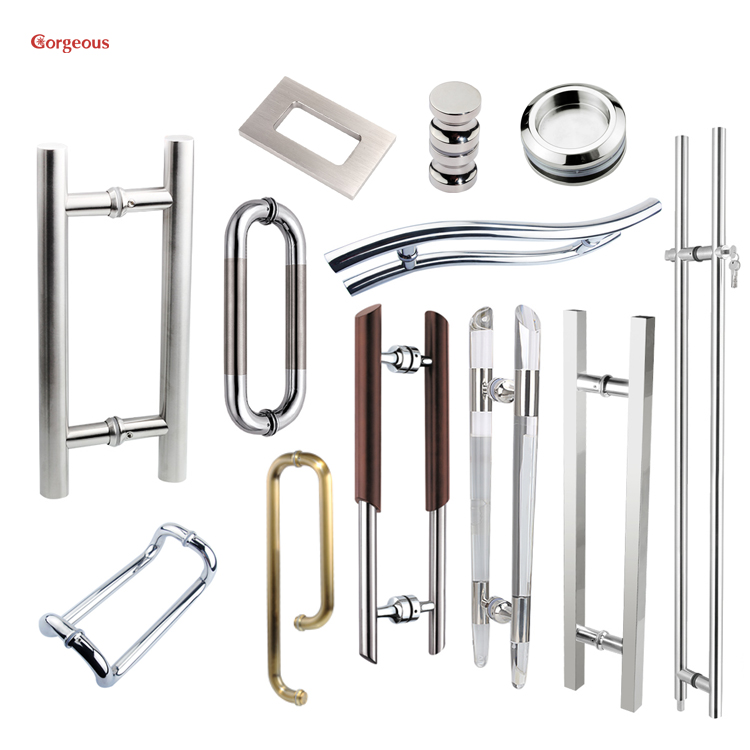 ss shower screen h type tempered handle wooden large glass square pull bathroom stainless steel glass door handle for glass door