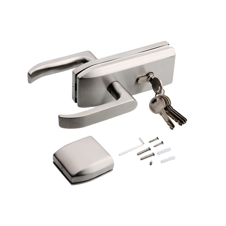 frameless lock office central double partition cylinder tempered swing glass door lever lock set with handle